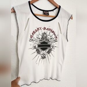 Harley-Davidson White Graphic Tank Top, 100% Cotton.